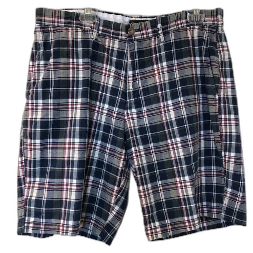 Eddie Bauer Men's Blue Plaid Bermuda Shorts Preppy Casual Designer Size 36